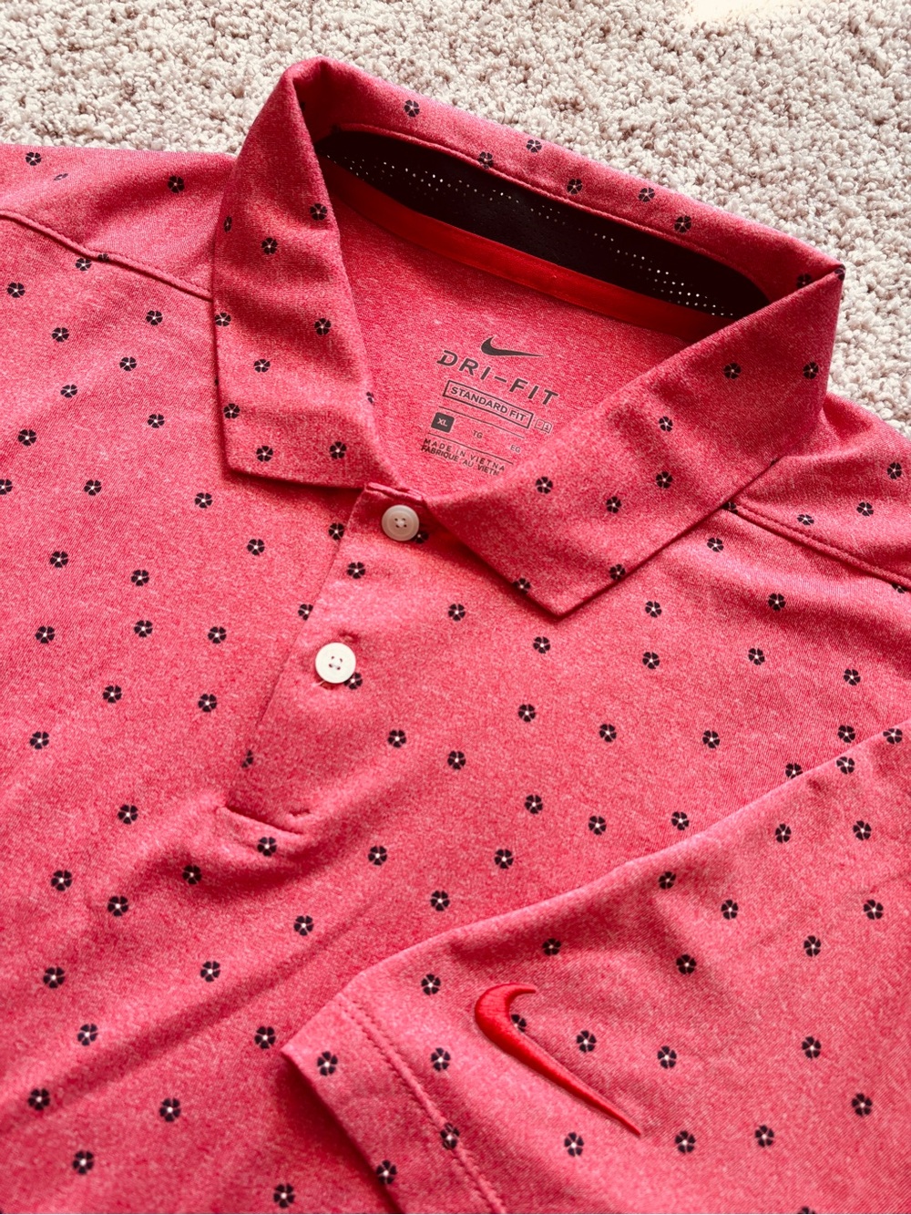 Nike Men's Heather Red Floral Print Dri-FIT Polo Shirt XL Short Sleeve